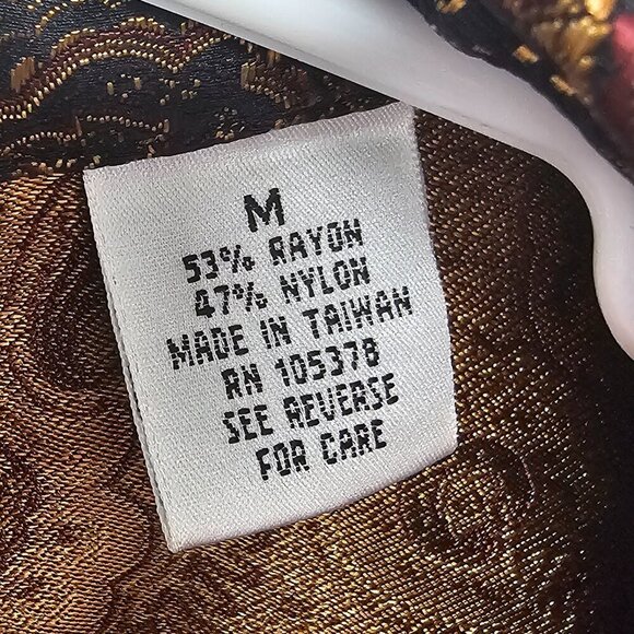 Vintage Drapers & Damons Blouse Brown Burgundy Jacquard Brocade Button-Down M - Picture 10 of 12